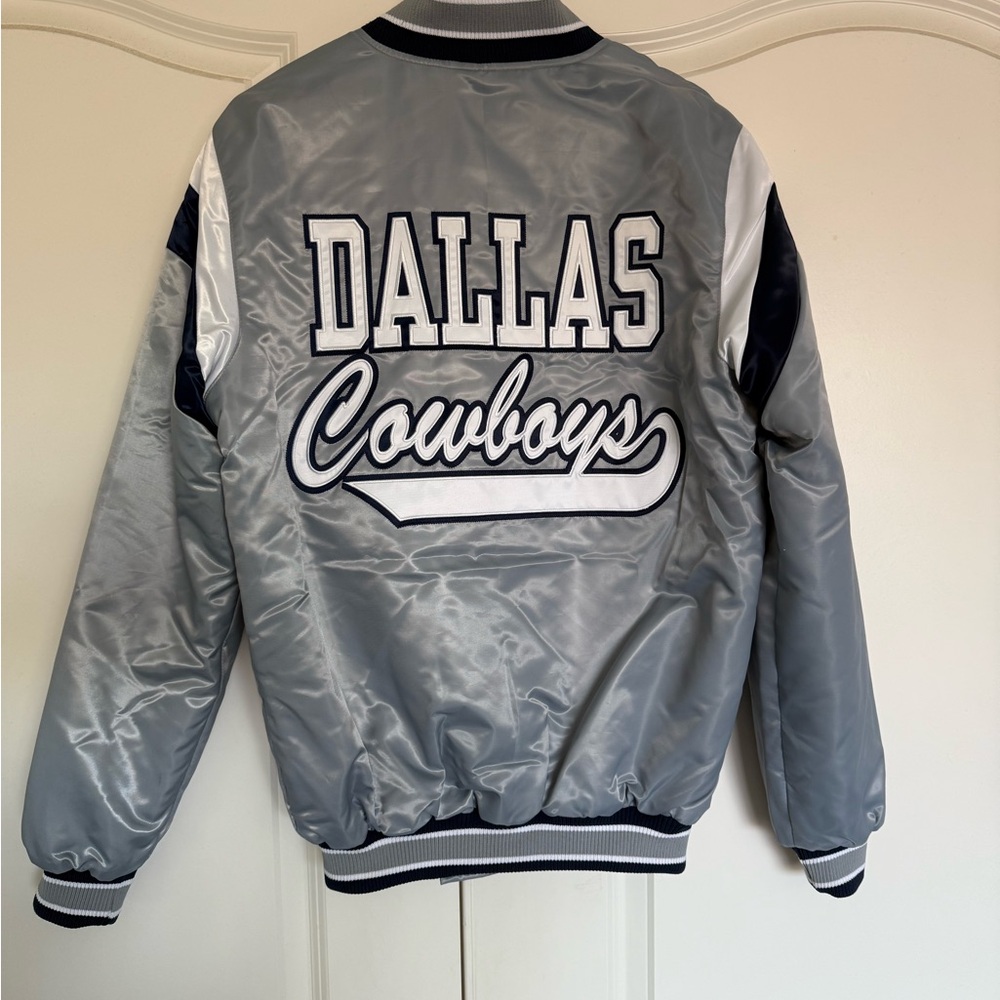 Dallas Cowboys Gray Satin Varsity Starter Jacket- Men’s Small